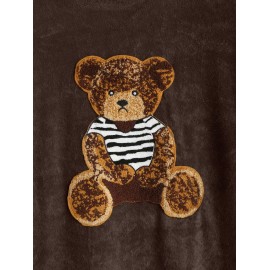 Men's Terry Cloth Crew Neck Cartoon Bear Applique Casual Funny Short Sleeves T Shirt