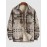 Men's Ethnic Woolen Geometric Aztec Print Shacket Pocket Fleece Lined Fluffy Jacket